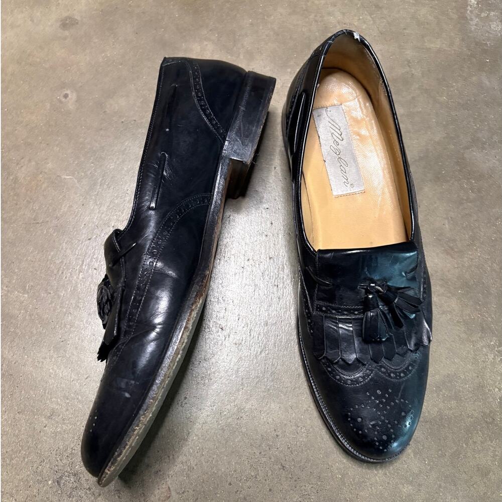 VTG Mezlan Kittle Tassel Leather Loafers Black Mens 10